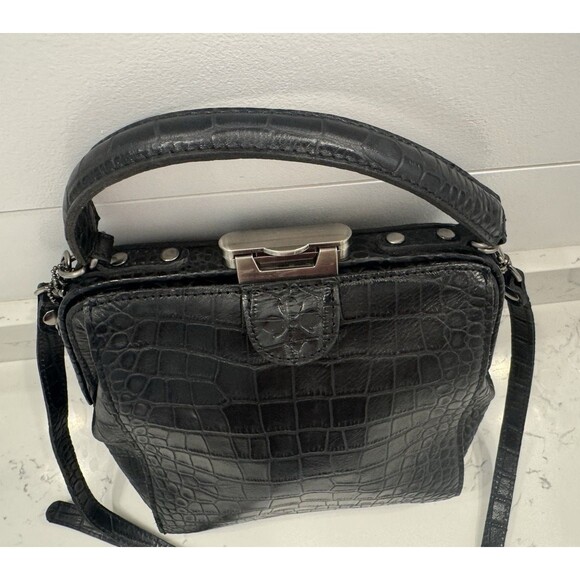 Patricia Nash Leather Crocodile Embossed Nela Frame Tote Black 10th Anniversary - Picture 6 of 16